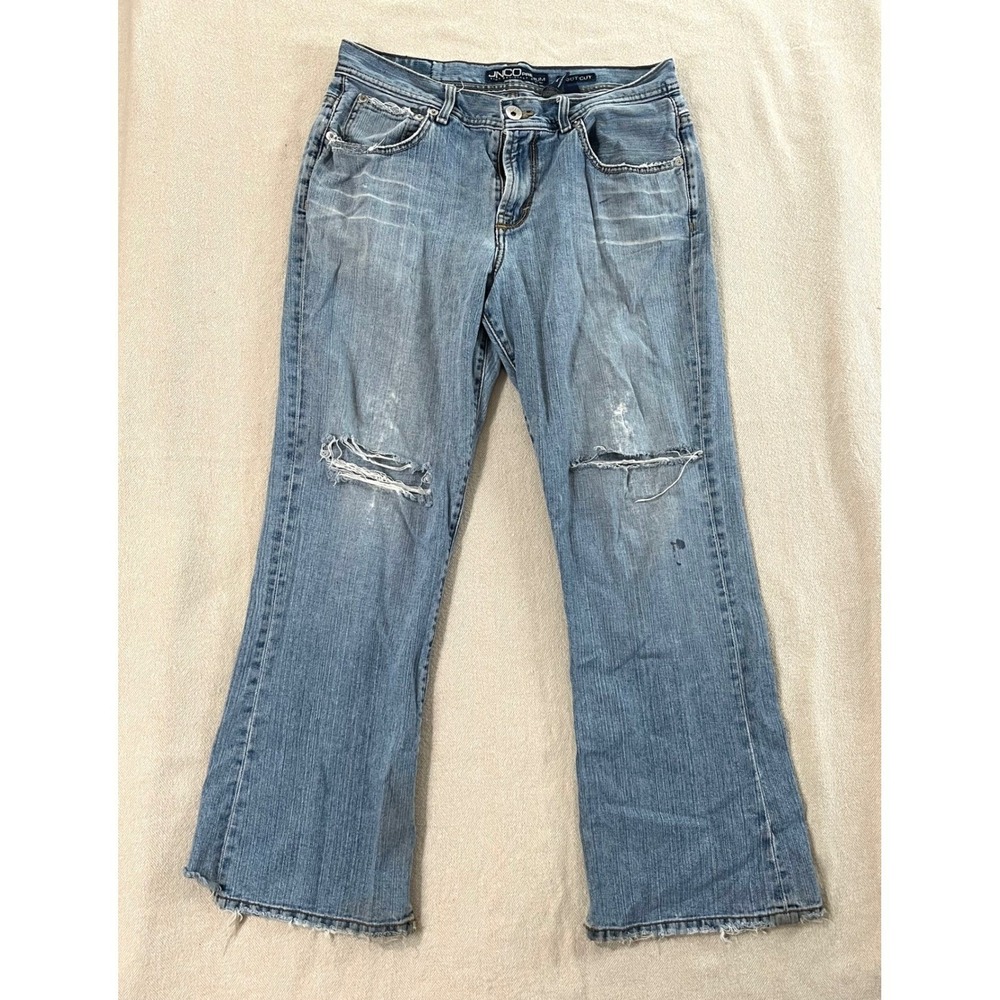 JNCO Premium Riley Bootcut Jeans Women 34x30 Blue Light Wash Distressed Low Rise